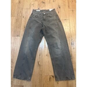 Zara Baggy Fit Mid Waist Straight Leg Jeans Sz 30 Washed Black NEW WITH TAGS